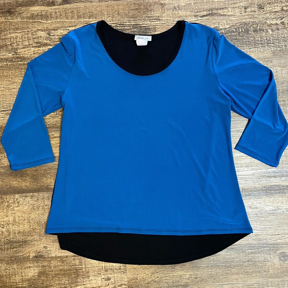Forever Jade Y2K Colorblock Top‎ XL Teal/Black Clean Girl Office Core Stretch